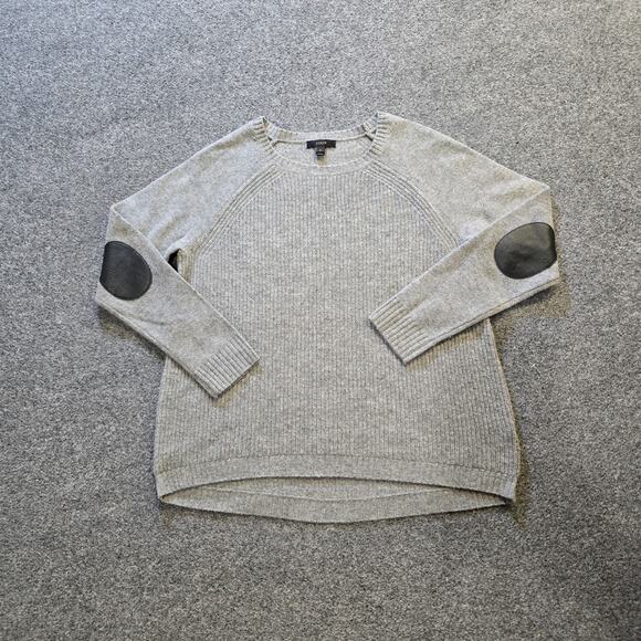 J.CREW Sweaters - J Crew Sweater Womens Size Small Gray Wool Knit Crew Neck Elbow Patches Capsule